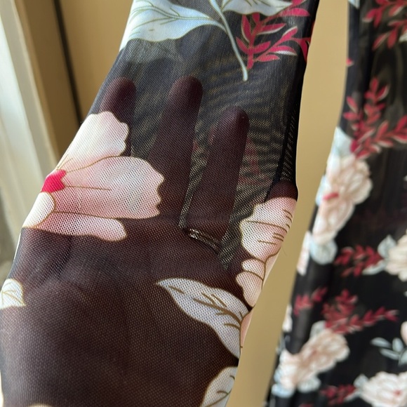 Retro Y2K Bodycon Sheet Mesh Dark Romantic Floral Midi Dress XS - Picture 3 of 6